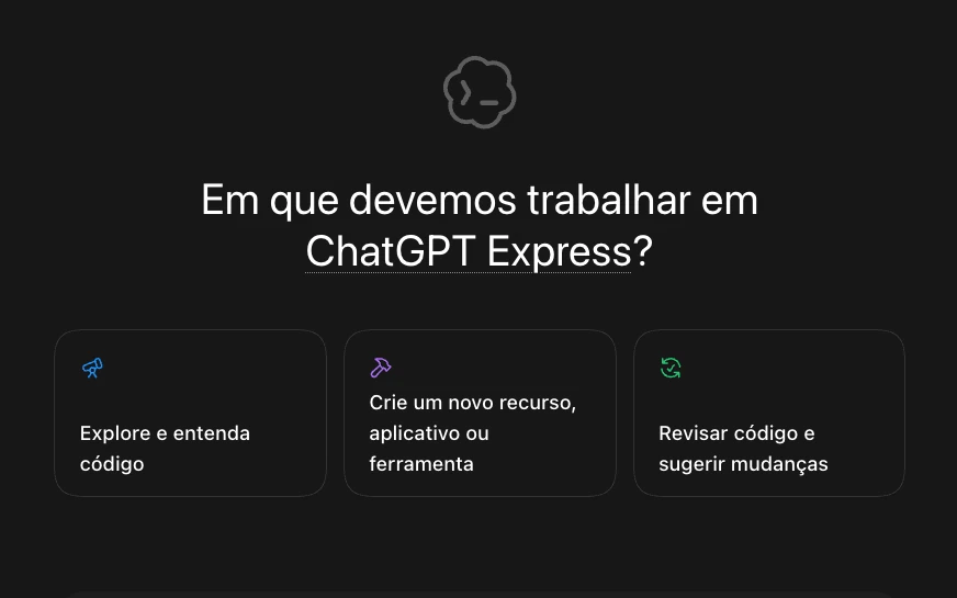 Codex aberto de forma enxuta, sem barra lateral, durante a prática da aula.