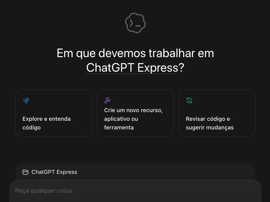 Interface do Codex mostrada durante uma aula do ChatGPT Express.