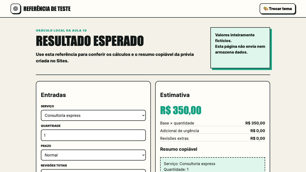 Simulador de orçamento com entradas e estimativa.